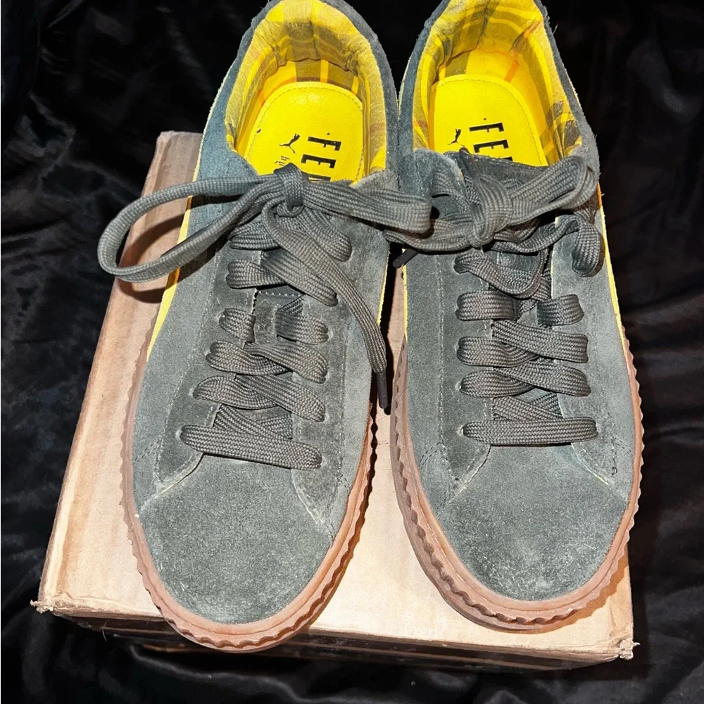 Fenty Rihanna Puma Women's Green and Yellow Suede Cleated Sneakers - Picture 4 of 5